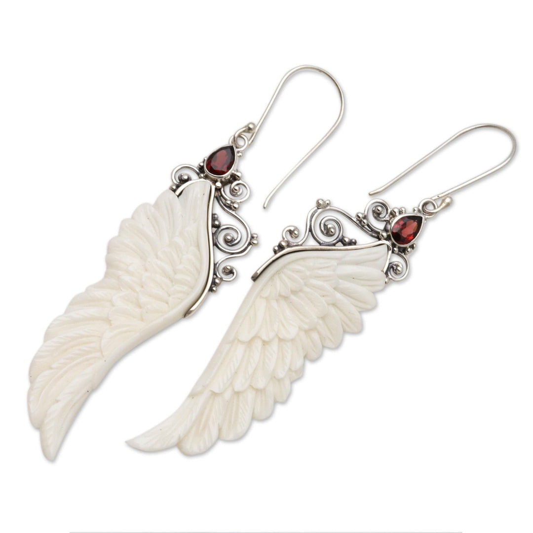 Garnet Wing Dangle Earrings - Caressed Wings