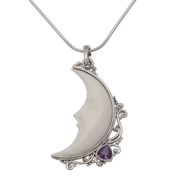 Amethyst Crescent Moon Pendant Necklace - Resting Moon