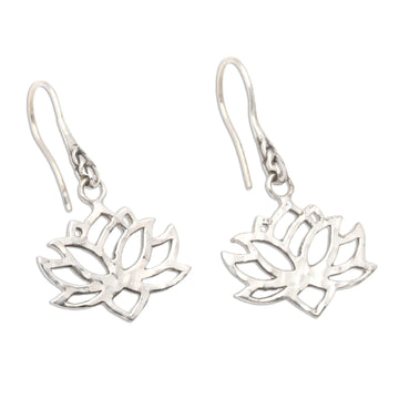 Handcrafted Sterling Silver Lotus Blossom Dangle Earrings - Lotus Silhouette
