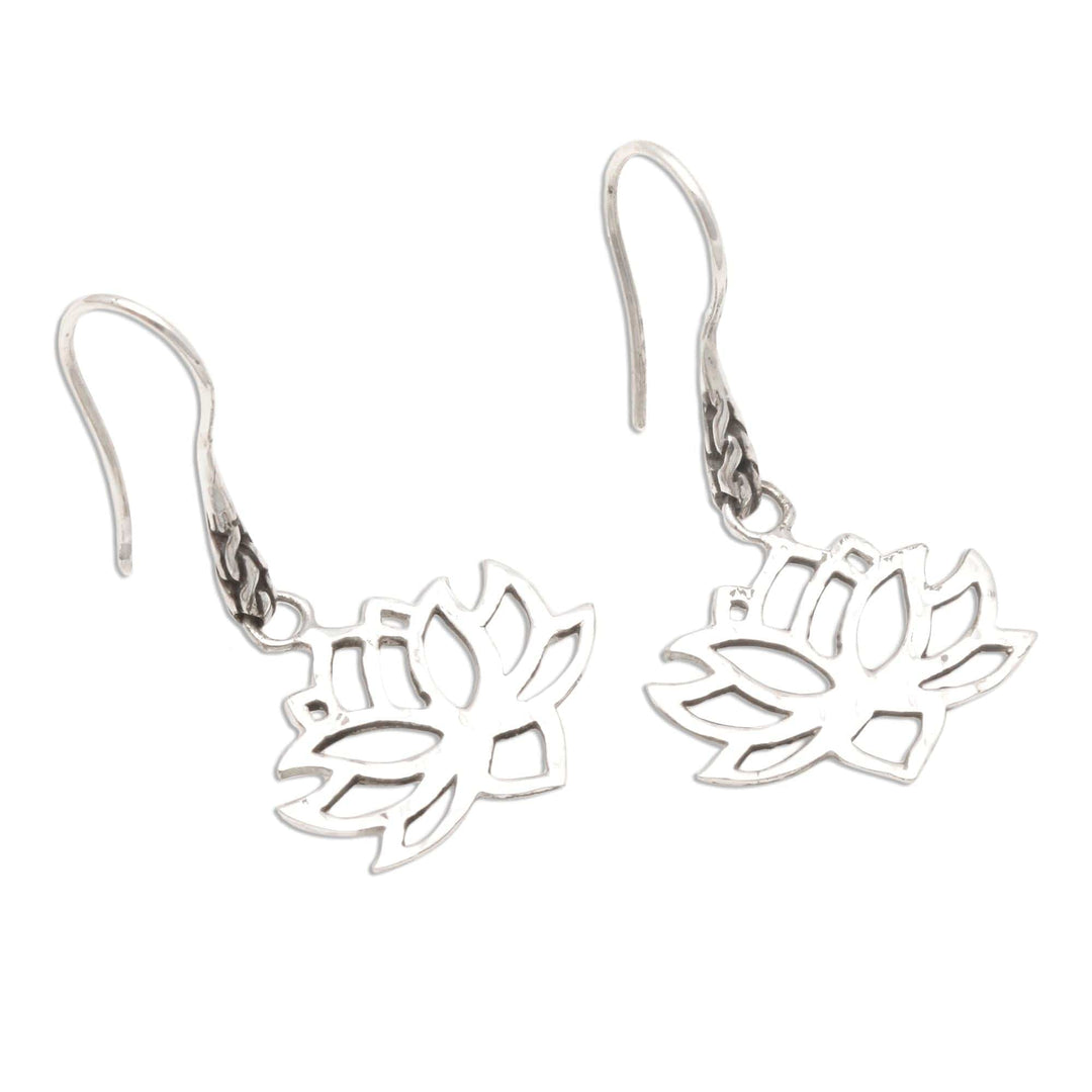 Handcrafted Sterling Silver Lotus Blossom Dangle Earrings - Lotus Silhouette