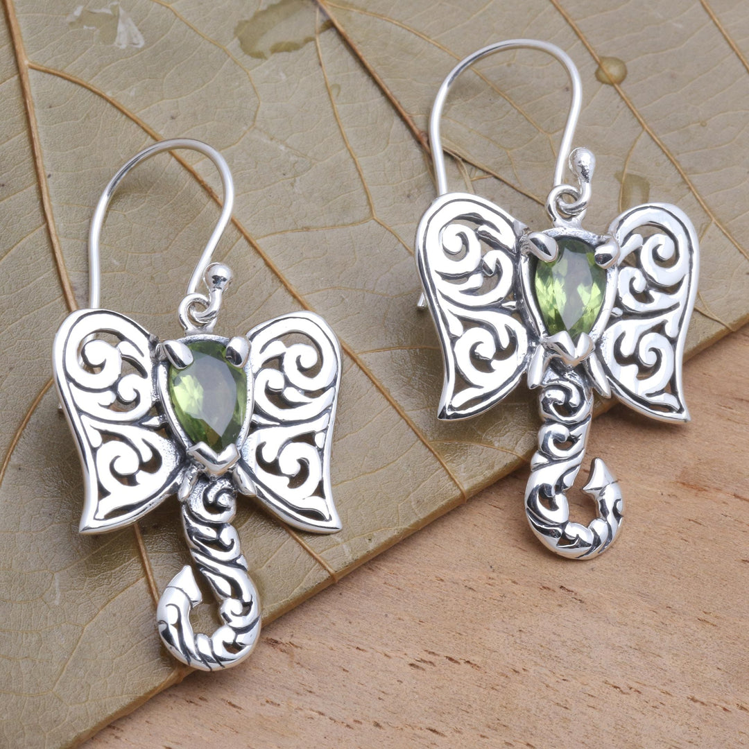 Silver Elephant Peridot Earrings - Elephant Fancy