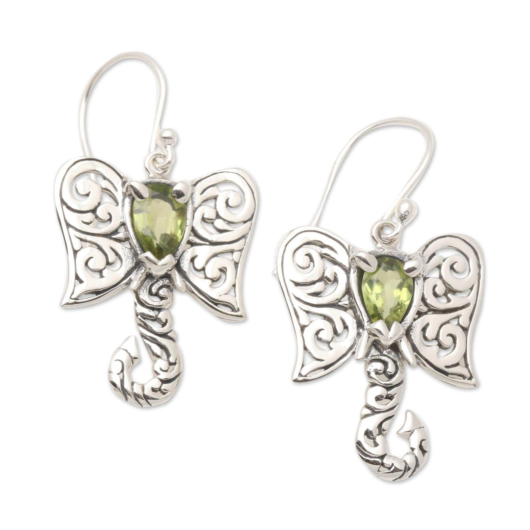 Silver Elephant Peridot Earrings - Elephant Fancy