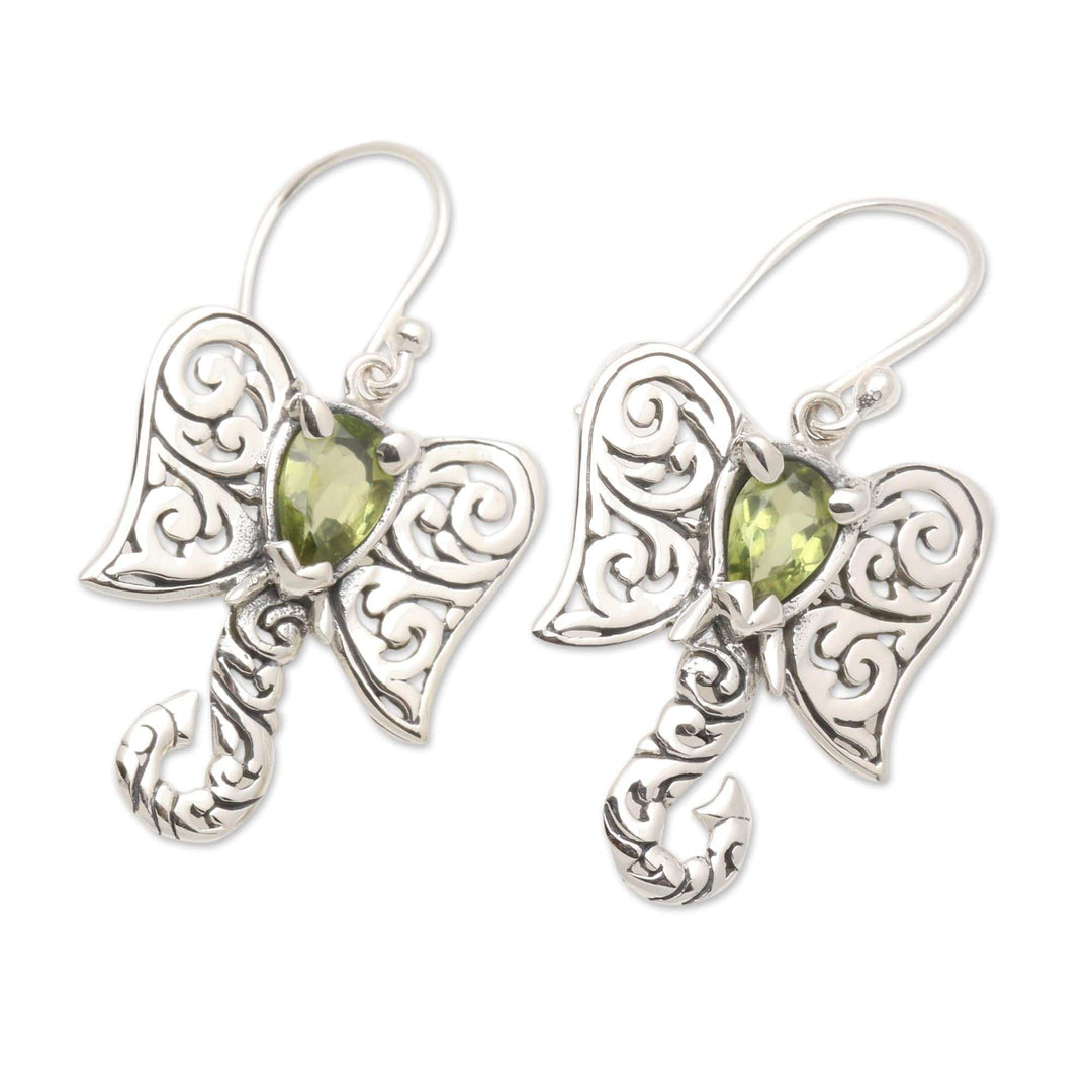 Silver Elephant Peridot Earrings - Elephant Fancy