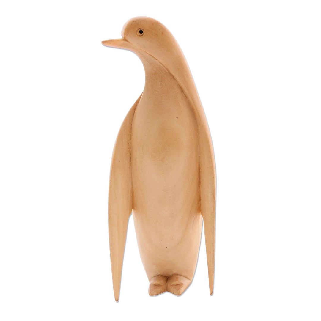 Crocodile Wood Sculpture of Penguin - Wary Penguin
