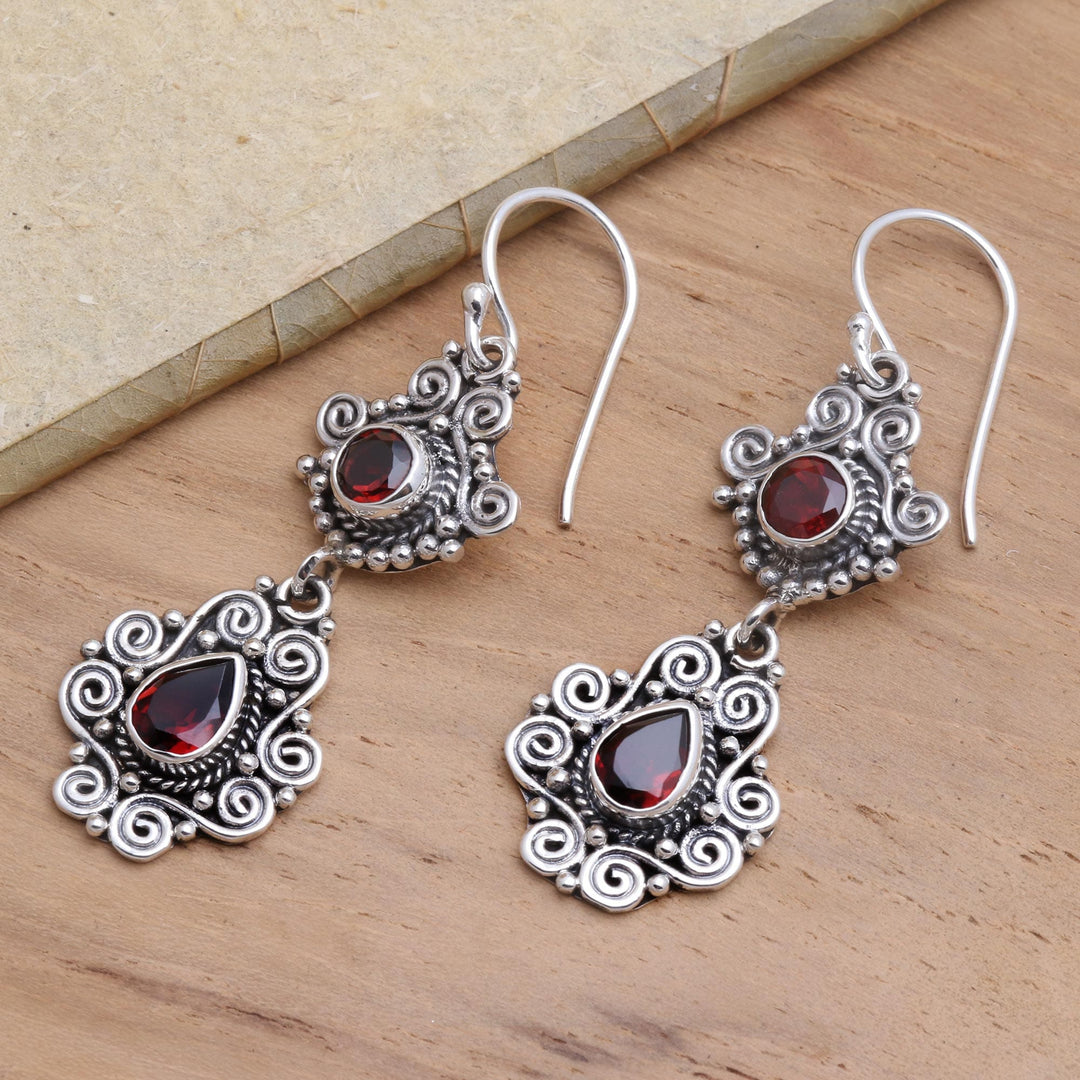 Sterling Silver and Garnet Dangle Earrings - Garden Charm