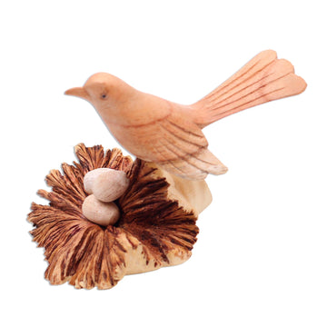 Nesting Bird Hand Carved Wood Sculpture - Nesting Bird