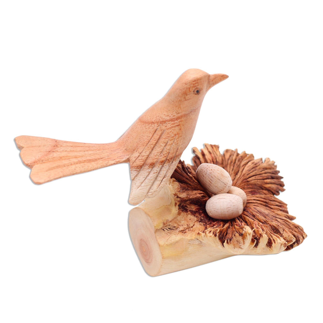 Nesting Bird Hand Carved Wood Sculpture - Nesting Bird