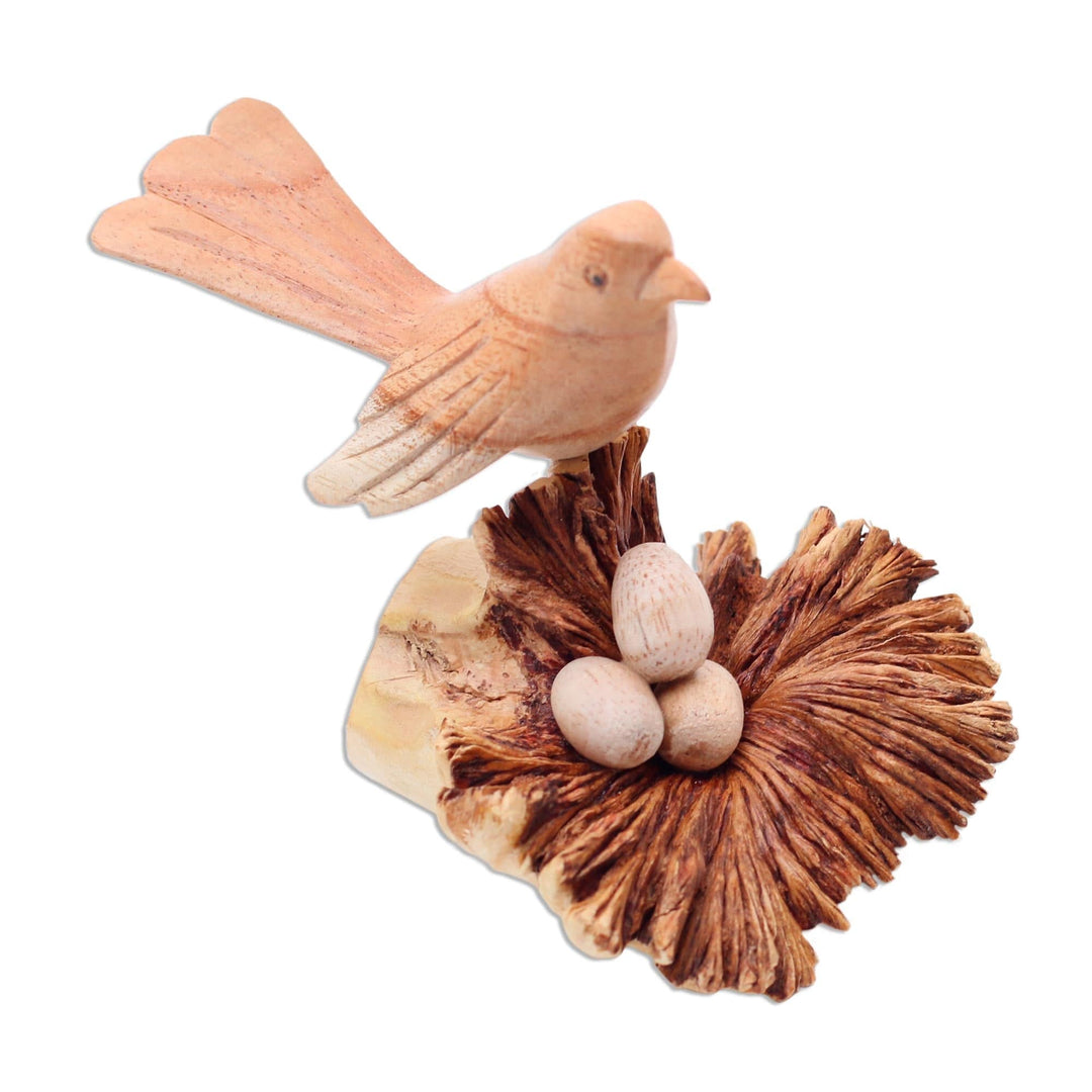 Nesting Bird Hand Carved Wood Sculpture - Nesting Bird