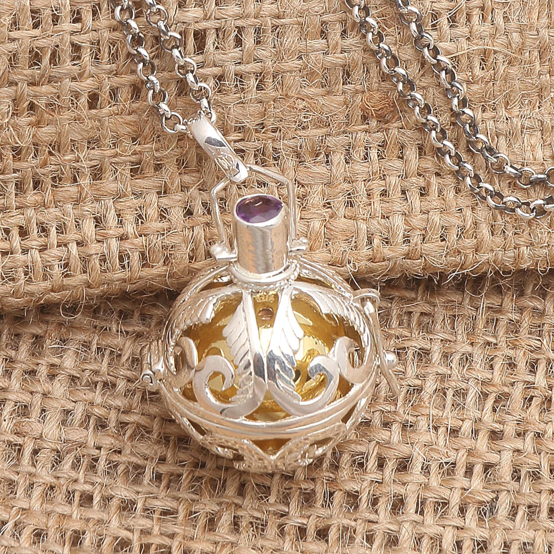 Silver and Amethyst Harmony Ball Necklace with Brass - Angelic Guardian