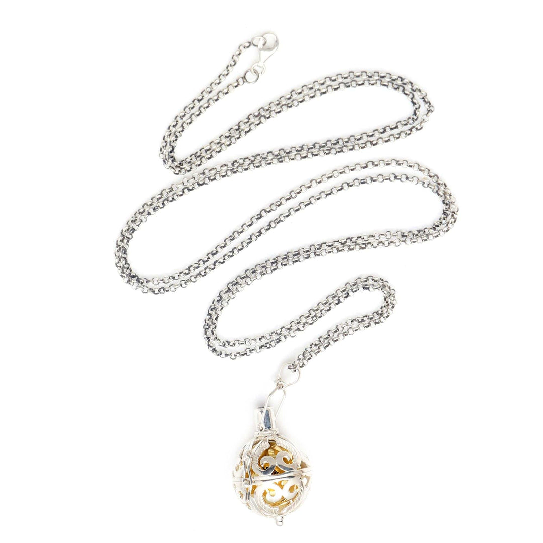 Silver and Amethyst Harmony Ball Necklace with Brass - Angelic Guardian