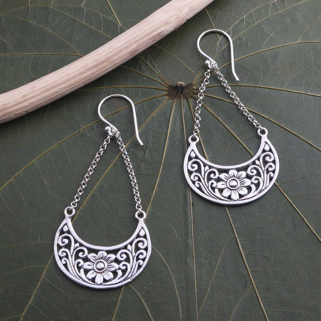 Floral Sterling Silver Dangle Earrings - Flower Swing
