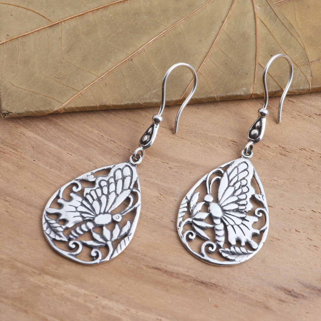 Handmade Silver Butterfly Dangle Earrings - Butterfly Breeze
