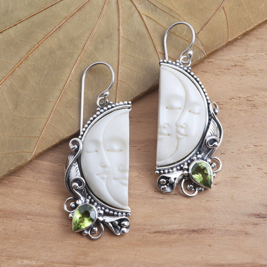 Peridot and Sterling Silver Moon Dangle Earrings - Cheek to Cheek