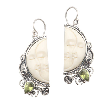 Peridot and Sterling Silver Moon Dangle Earrings - Cheek to Cheek