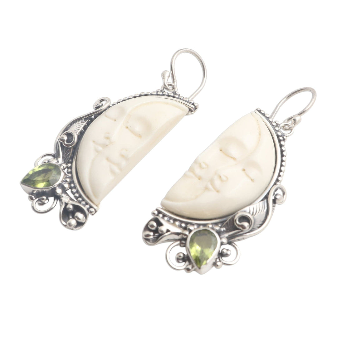 Peridot and Sterling Silver Moon Dangle Earrings - Cheek to Cheek