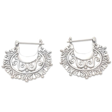 Sterling Silver Hoop Earrings - Engraved Curves