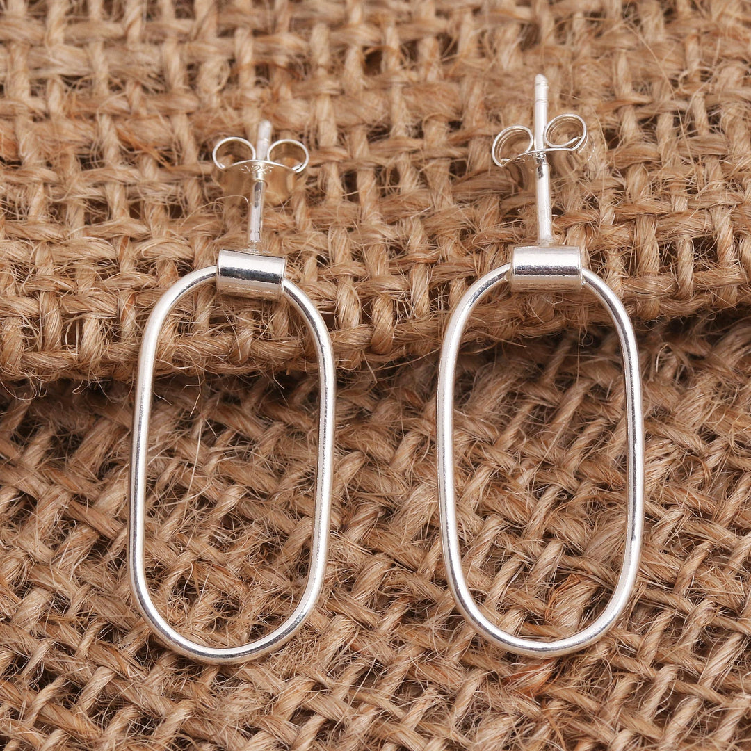 Sterling Silver Post Hoop Earrings - Tracks