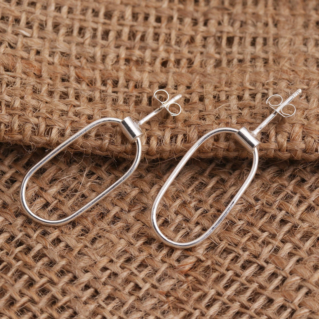 Sterling Silver Post Hoop Earrings - Tracks