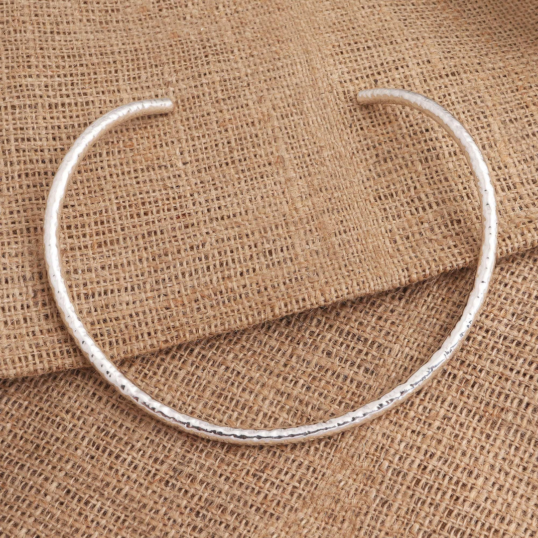 Hammered Sterling Silver Collar Necklace - Undulating Waves