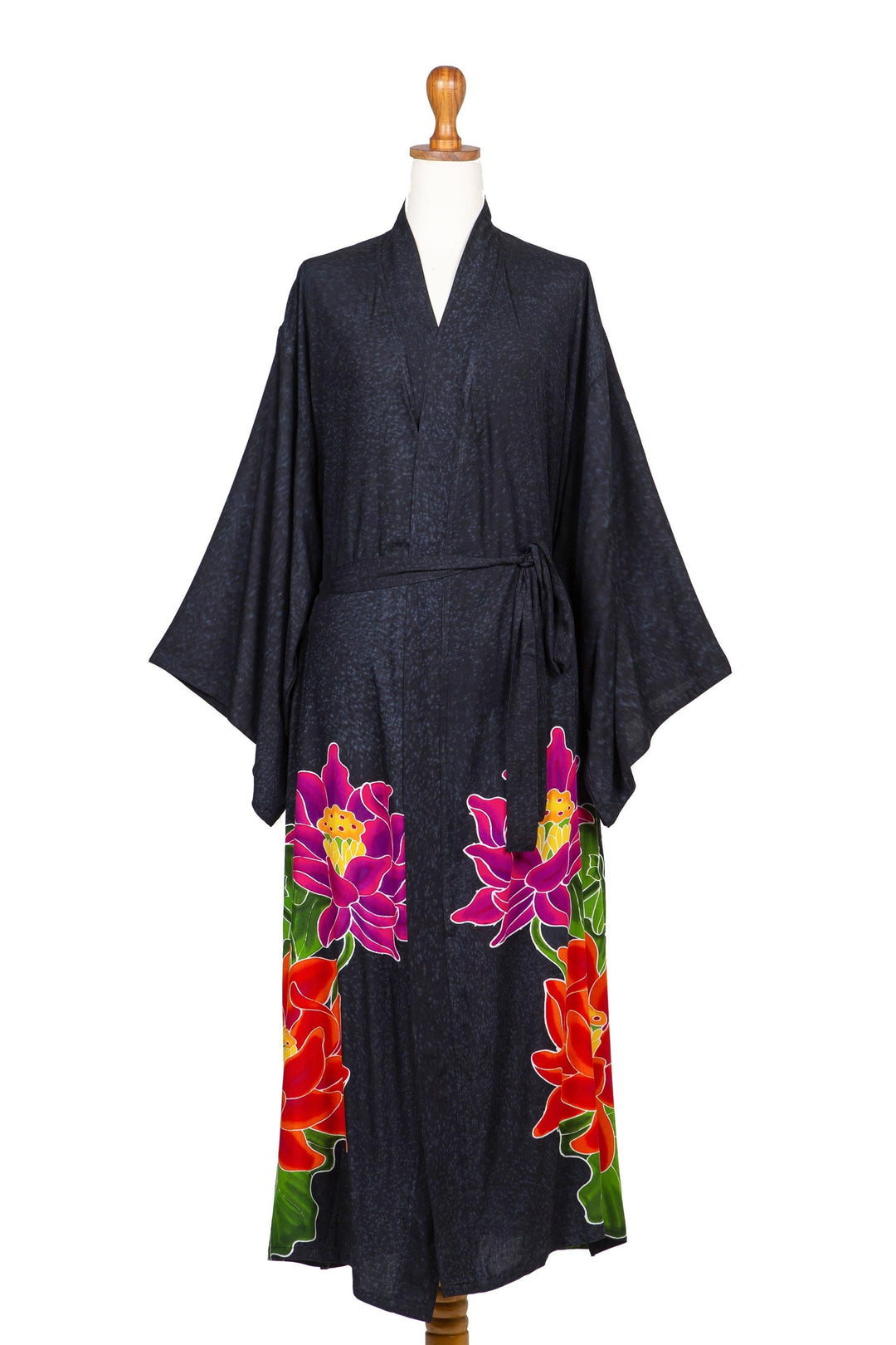 Rayon Robe - Beautiful Flowers in Grey