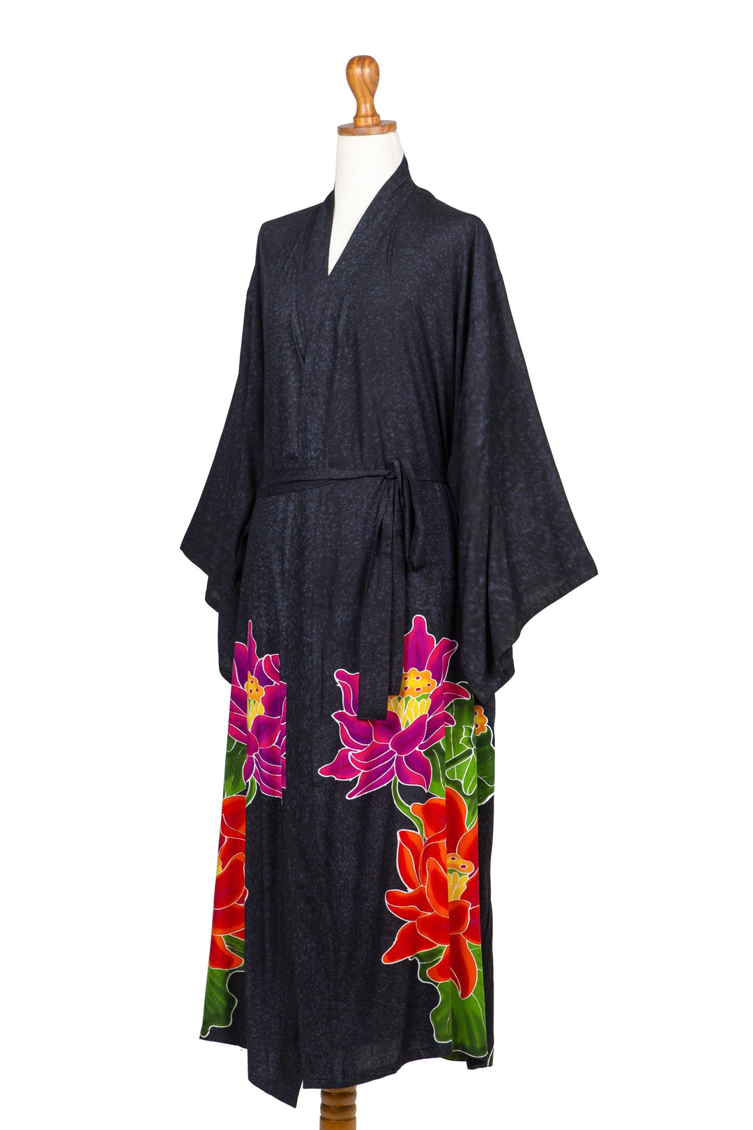 Rayon Robe - Beautiful Flowers in Grey