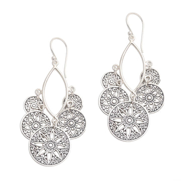 Sterling Silver Dangle Earrings Flowers and Circles - Circle of Progression