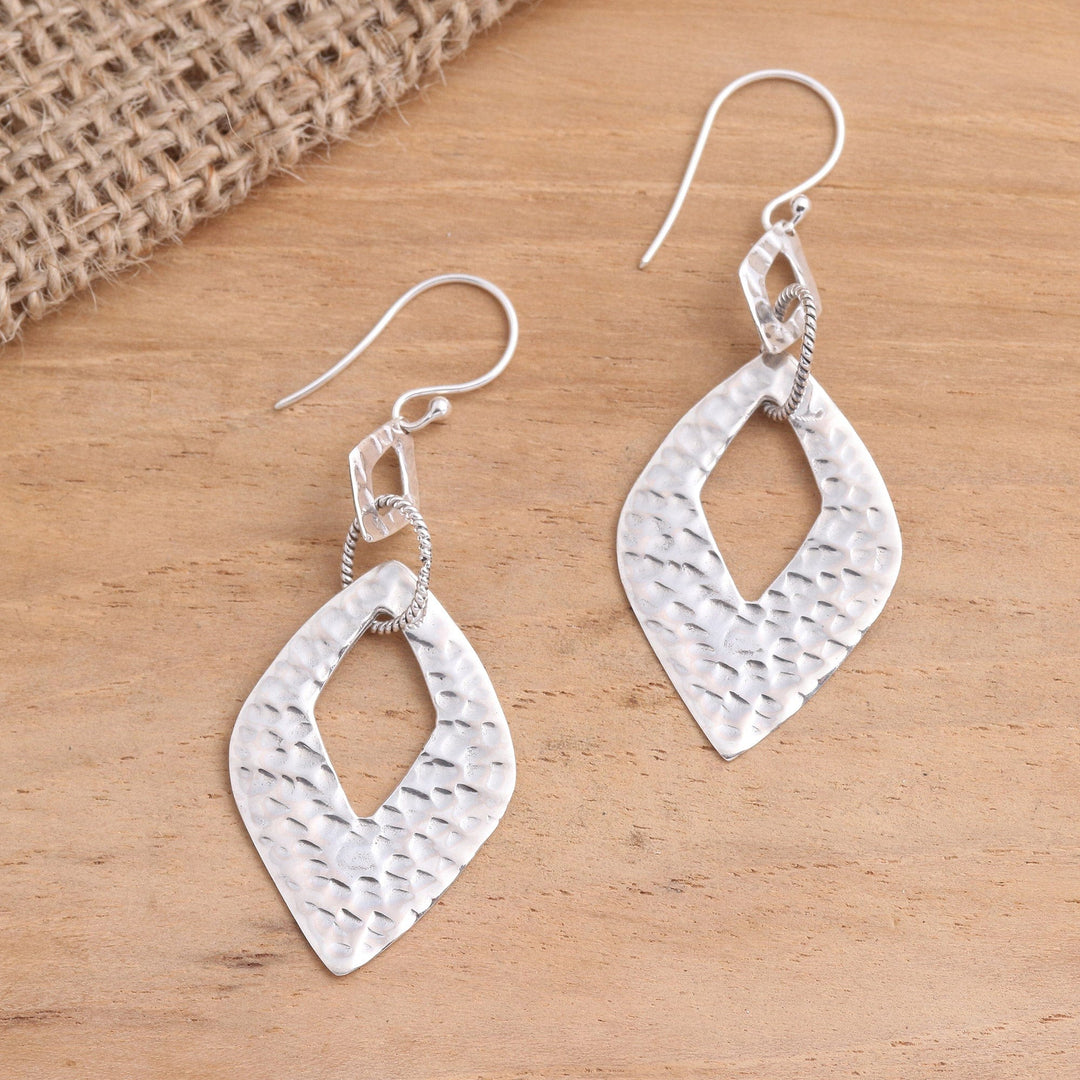 Hammered Sterling Silver Diamond Shape Dangle Earrings - Hammered Gates
