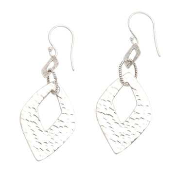 Hammered Sterling Silver Diamond Shape Dangle Earrings - Hammered Gates