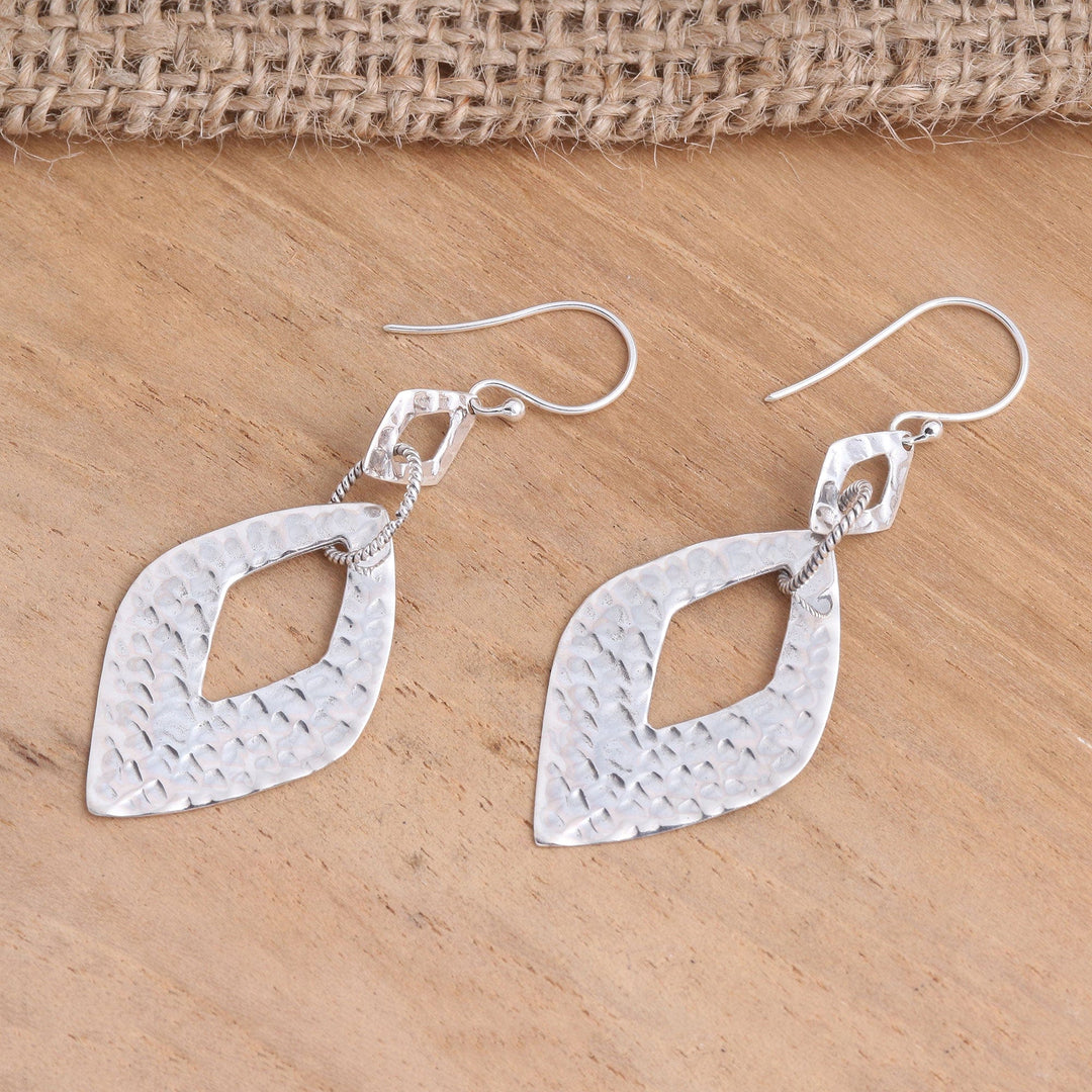 Hammered Sterling Silver Diamond Shape Dangle Earrings - Hammered Gates