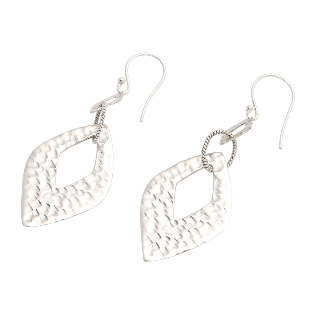 Hammered Sterling Silver Diamond Shape Dangle Earrings - Hammered Gates
