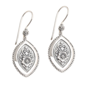 Marquise Flower Sterling Silver Dangle Earrings - Island Flower