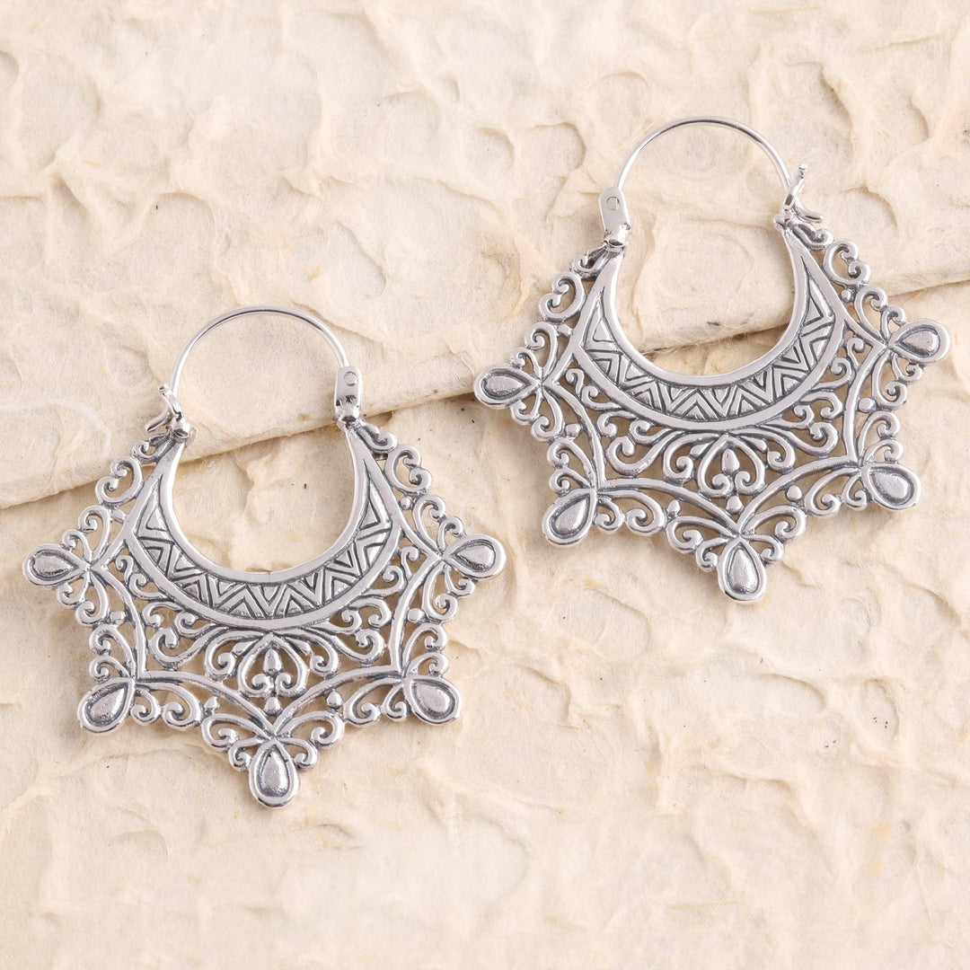 Sterling Silver Oxidized Hoop Earrings - Jabot