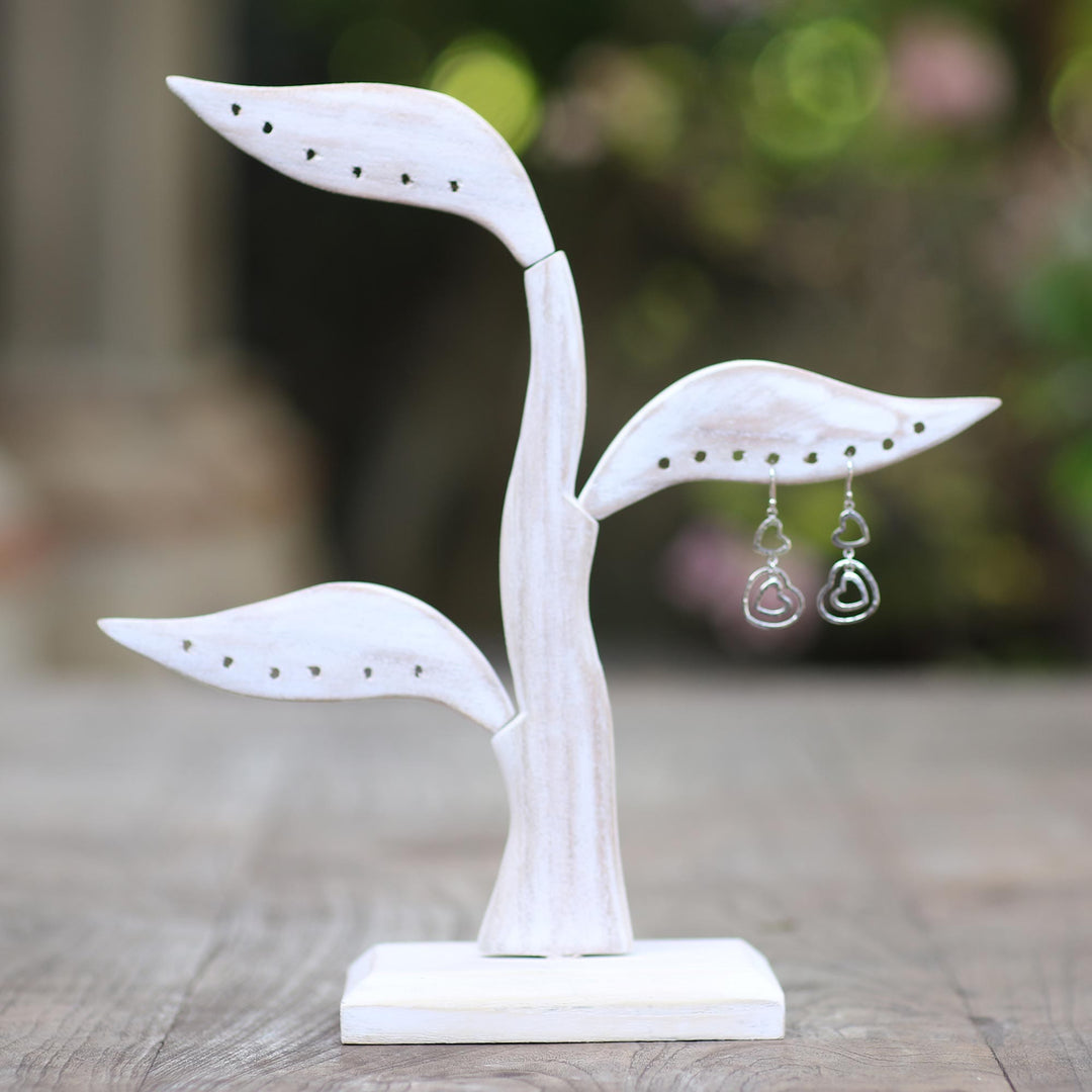 White Jempinis Wood Leaf-Themed Jewelry Holder (10 Inch) - Daun Salam in White