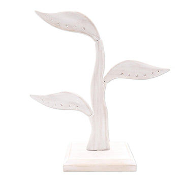 White Jempinis Wood Leaf-Themed Jewelry Holder (10 Inch) - Daun Salam in White