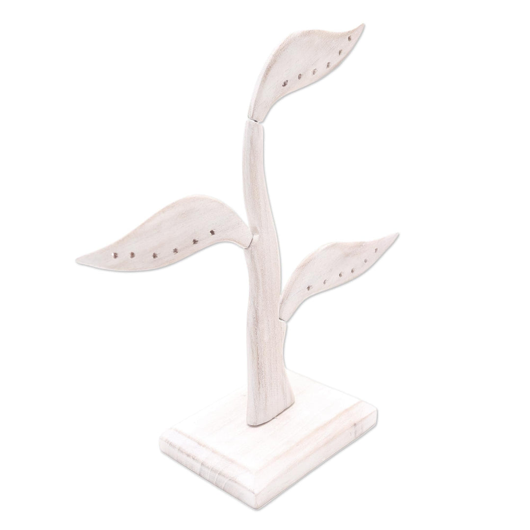 White Jempinis Wood Leaf-Themed Jewelry Holder (10 Inch) - Daun Salam in White