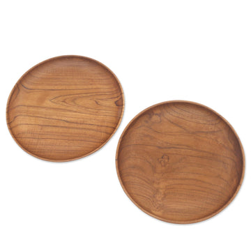 Handmade Teak Wood Dinner Plates (Pair, 11 Inch) - Fit for a Feast