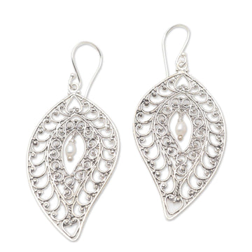 Sterling Silver and Cultured Pearl Dangle Earrings - Miana Leaves