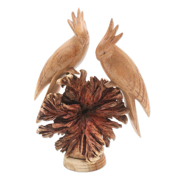 Jempinis Wood Cockatoo Sculpture - Cockatoo Couple