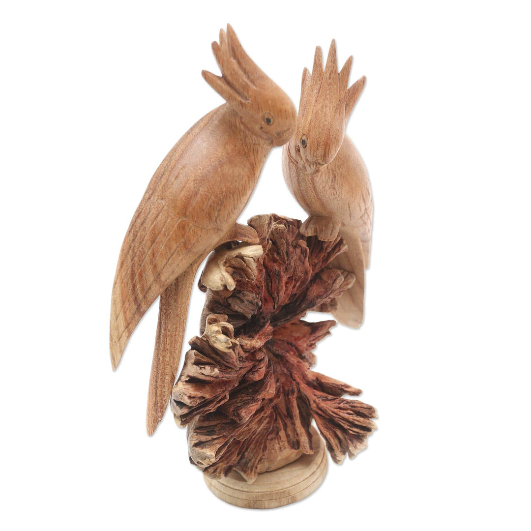Jempinis Wood Cockatoo Sculpture - Cockatoo Couple