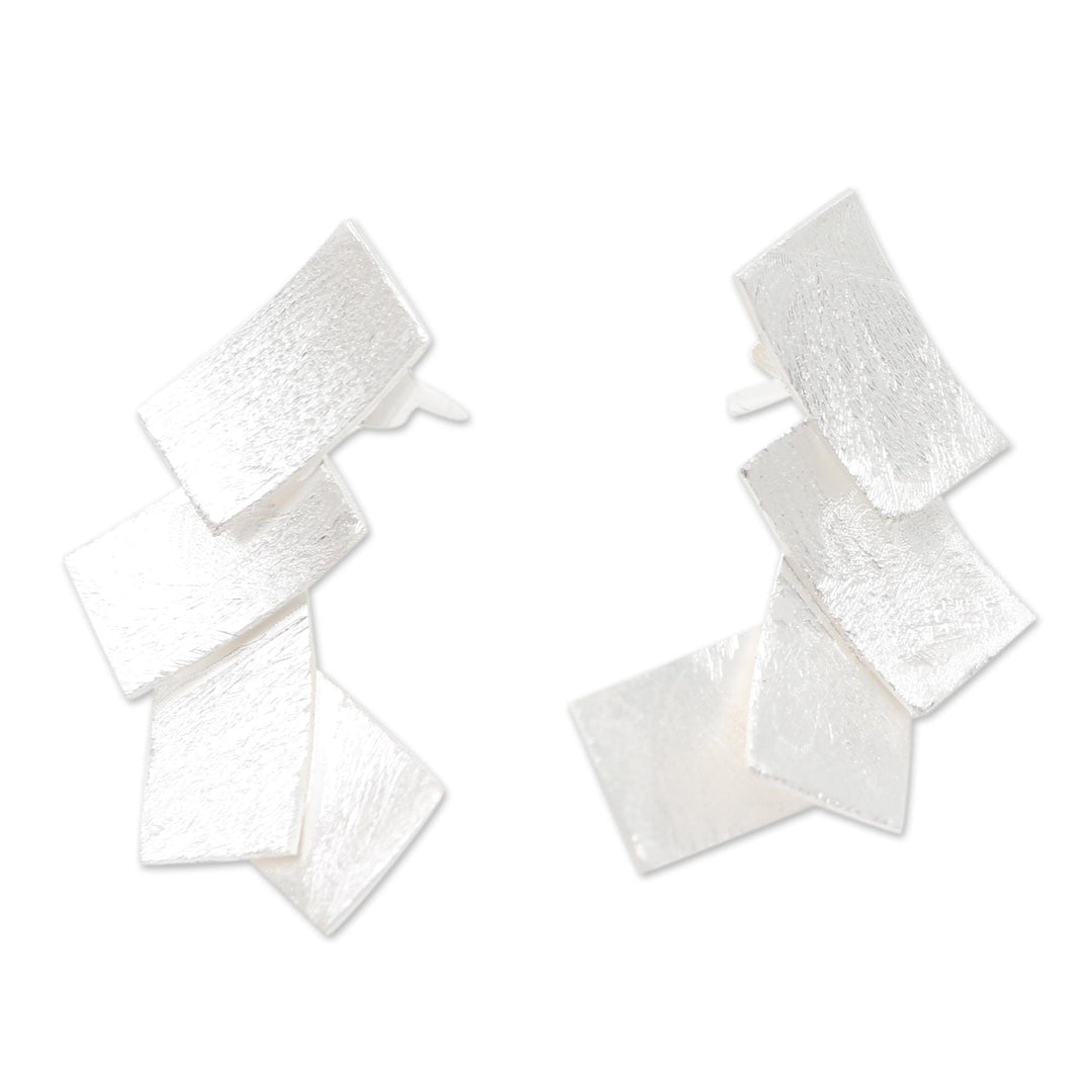 Textured Finish Sterling Silver Drop Earrings - Unfolding