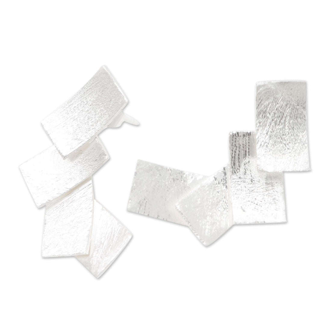 Textured Finish Sterling Silver Drop Earrings - Unfolding