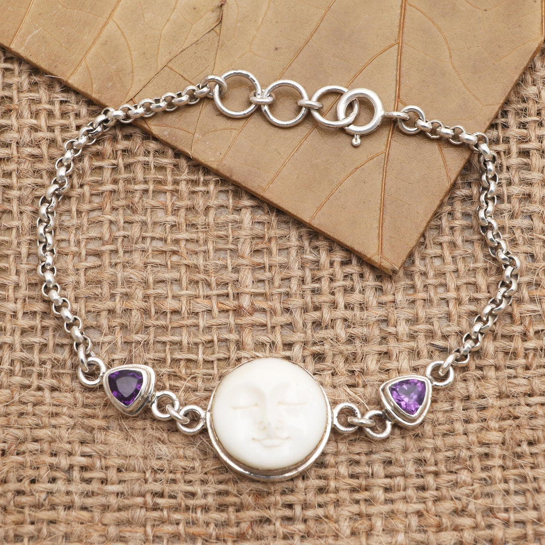 Amethyst and Sterling Silver Moon Bracelet - Purple Moonlight