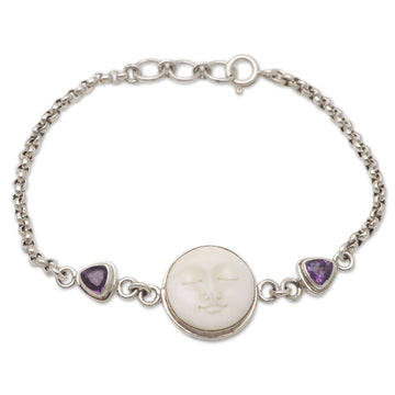 Amethyst and Sterling Silver Moon Bracelet - Purple Moonlight