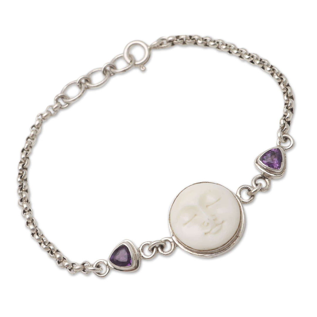 Amethyst and Sterling Silver Moon Bracelet - Purple Moonlight