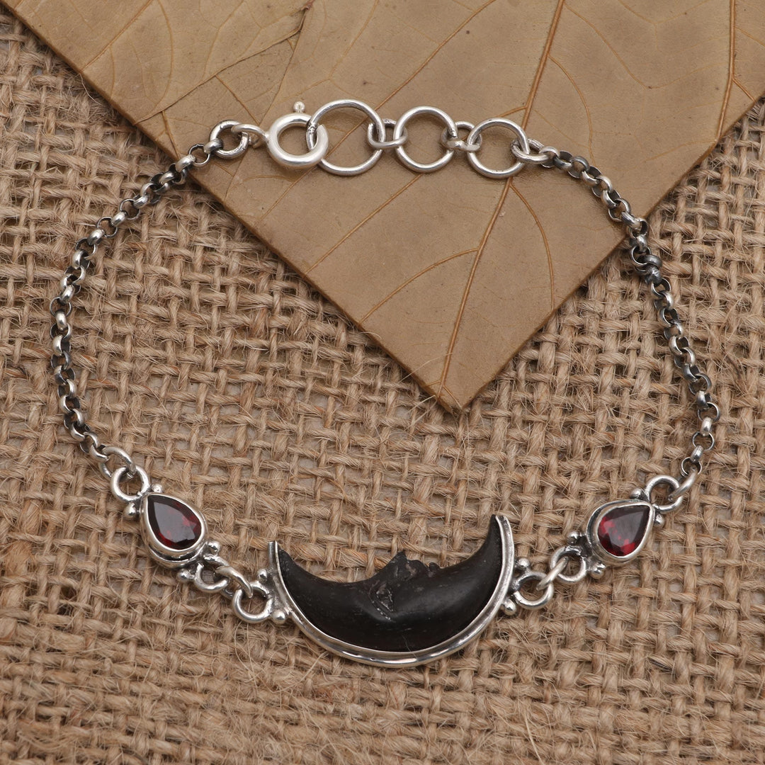 Amethyst and Bone Crescent Moon Link Bracelet - Midnight Crescent
