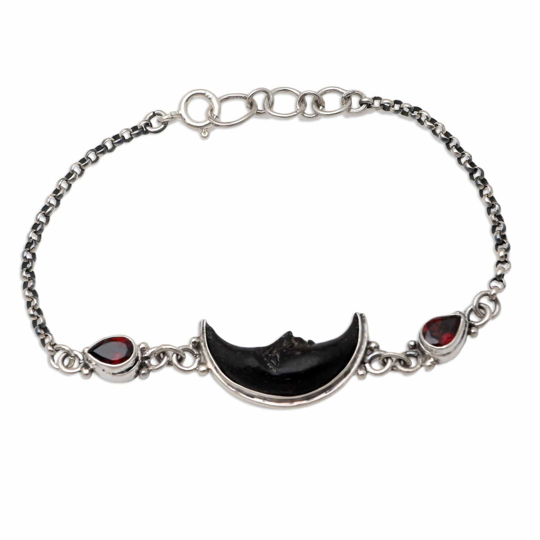 Amethyst and Bone Crescent Moon Link Bracelet - Midnight Crescent