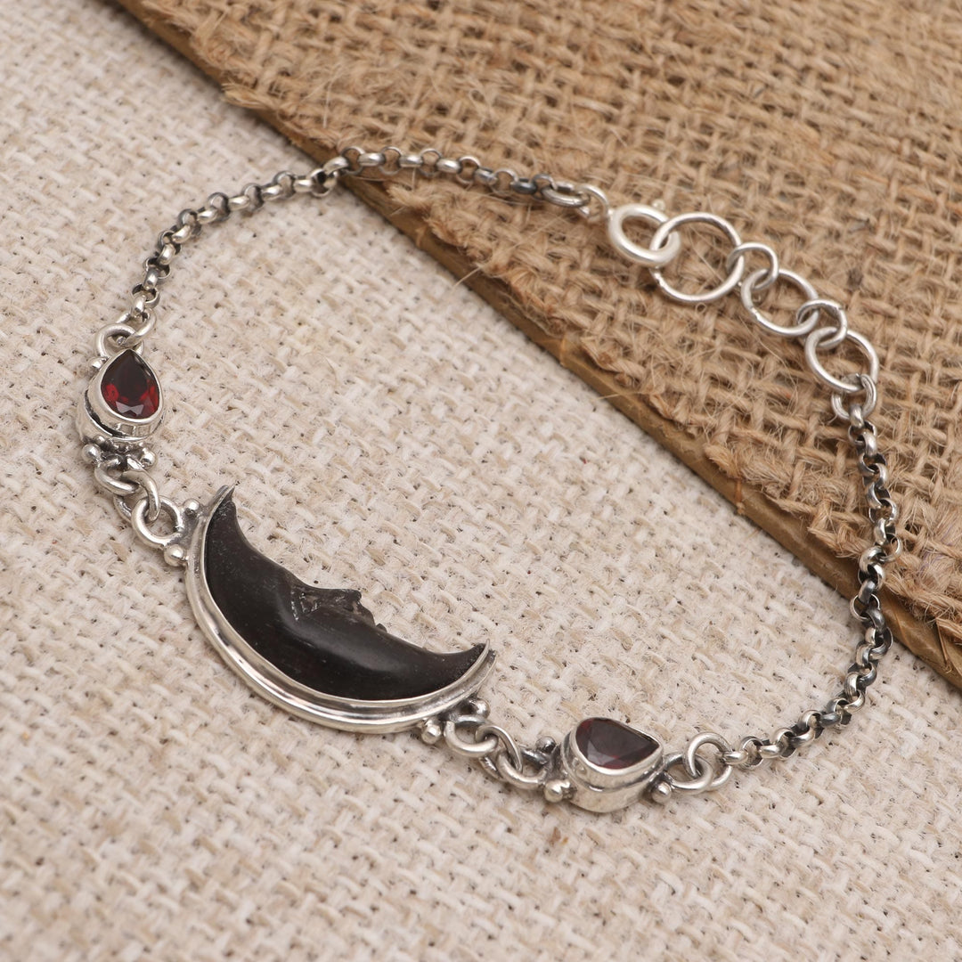 Amethyst and Bone Crescent Moon Link Bracelet - Midnight Crescent