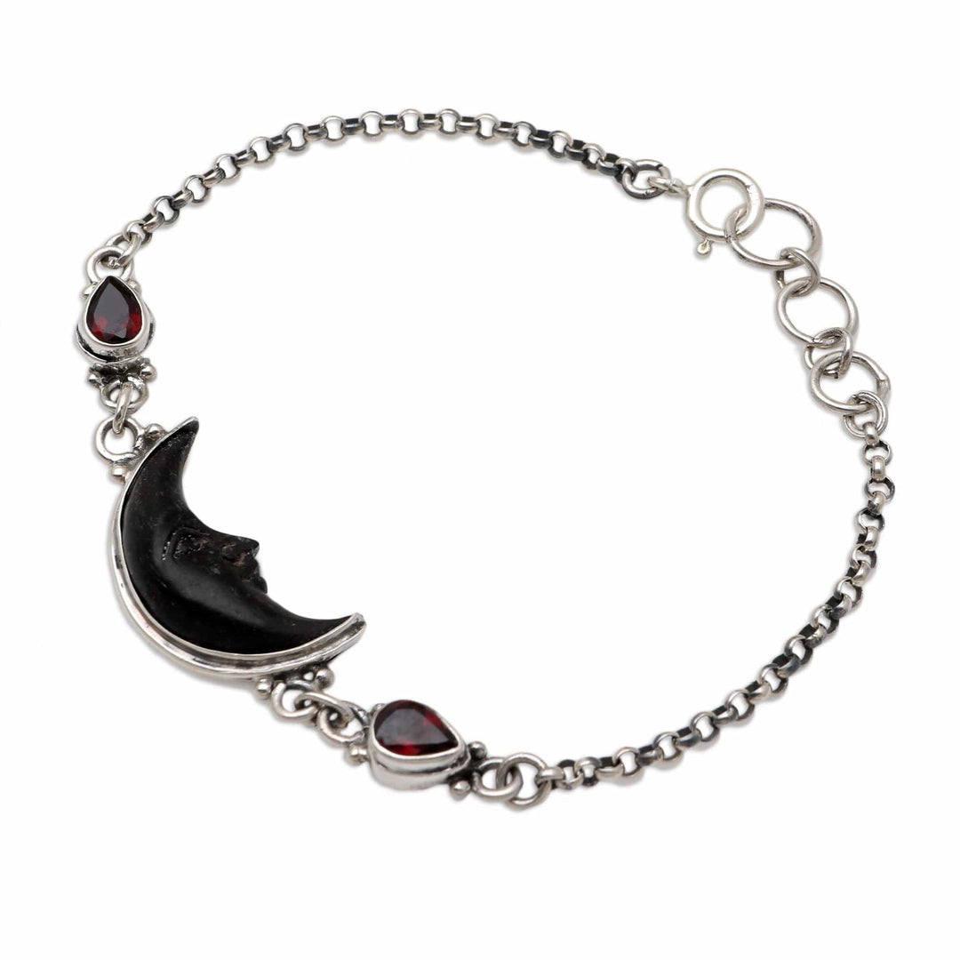 Amethyst and Bone Crescent Moon Link Bracelet - Midnight Crescent