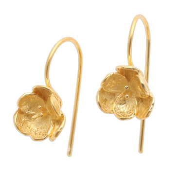 Gold-Plated Drop Earrings - Pansy Flower