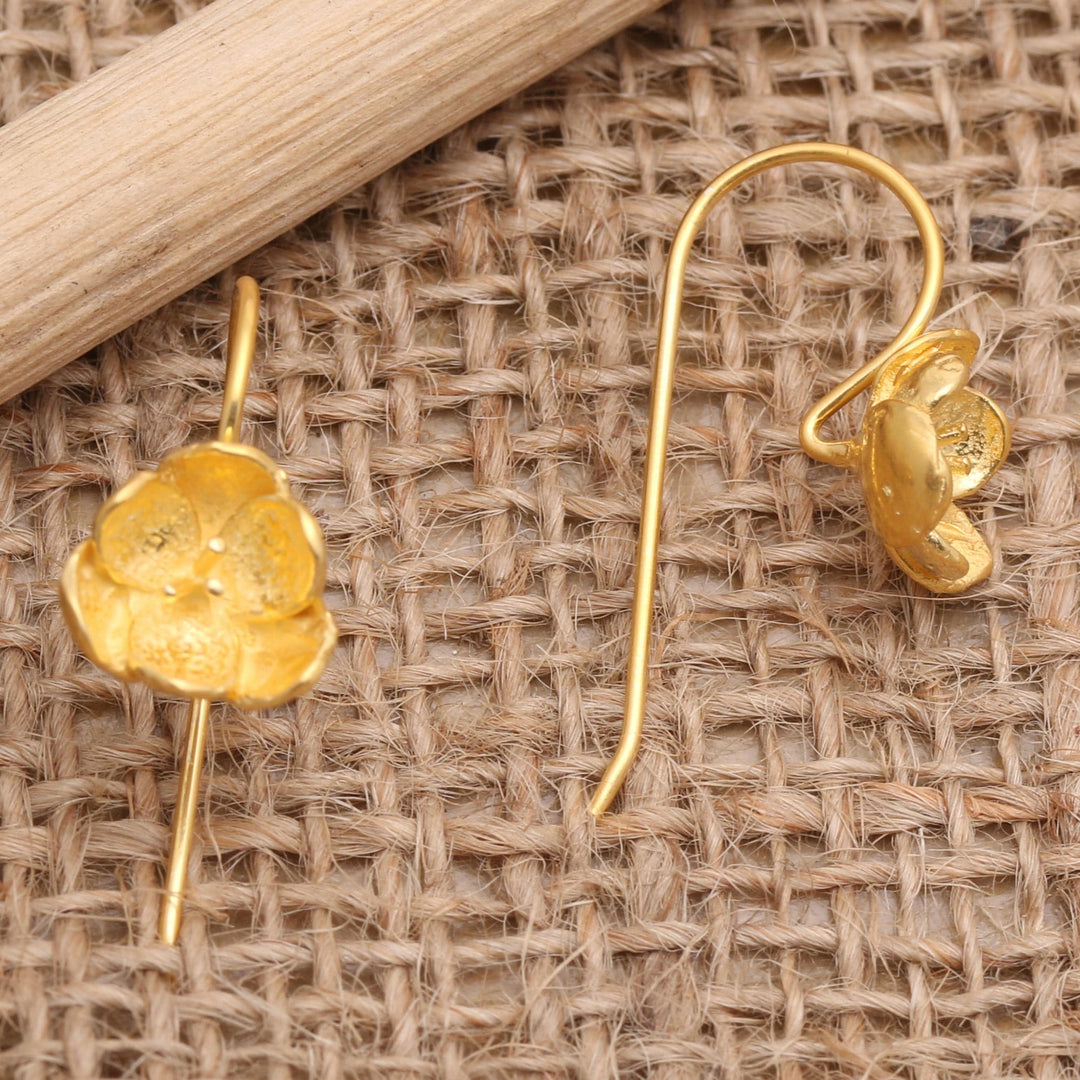 Gold-Plated Drop Earrings - Pansy Flower
